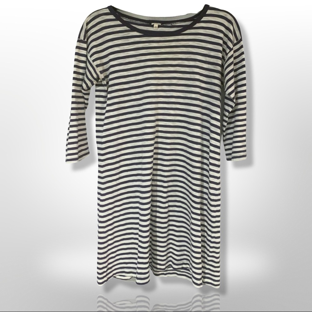 J.CREW • Blue & White Striped 3/4 Length Sleeve Cotton Dress